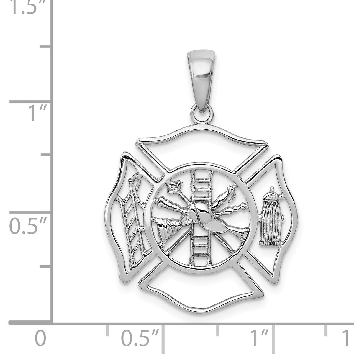 Alternate view of the 14k White Gold Fireman Shield Pendant by The Black Bow Jewelry Co.