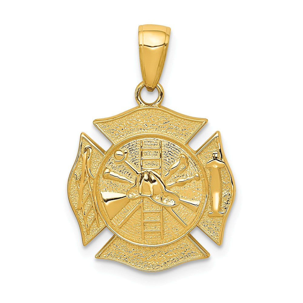 14k Yellow Gold Reversible Fire Department Shield Pendant, Item P10250 by The Black Bow Jewelry Co.