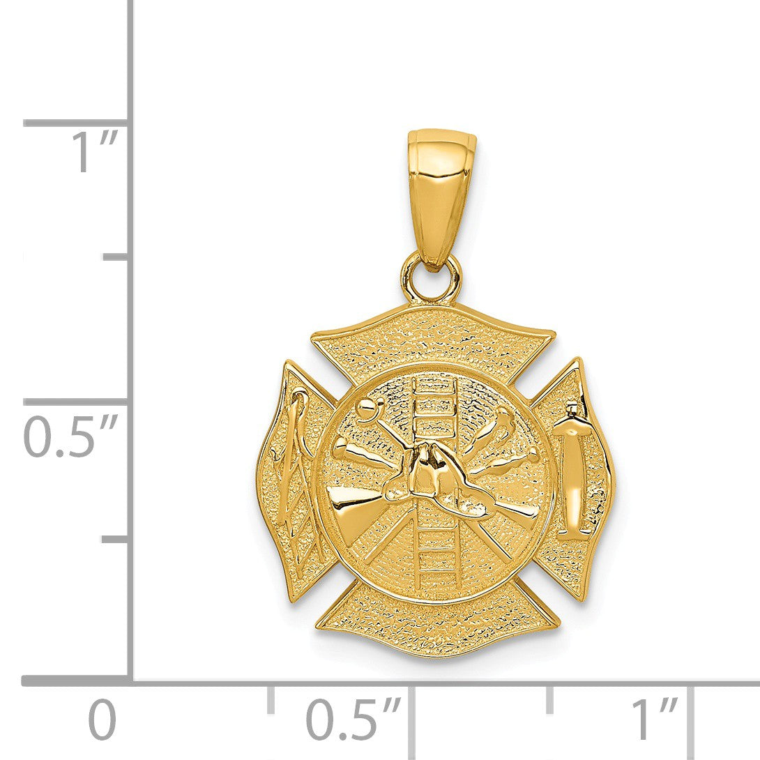Alternate view of the 14k Yellow Gold Reversible Fire Department Shield Pendant by The Black Bow Jewelry Co.
