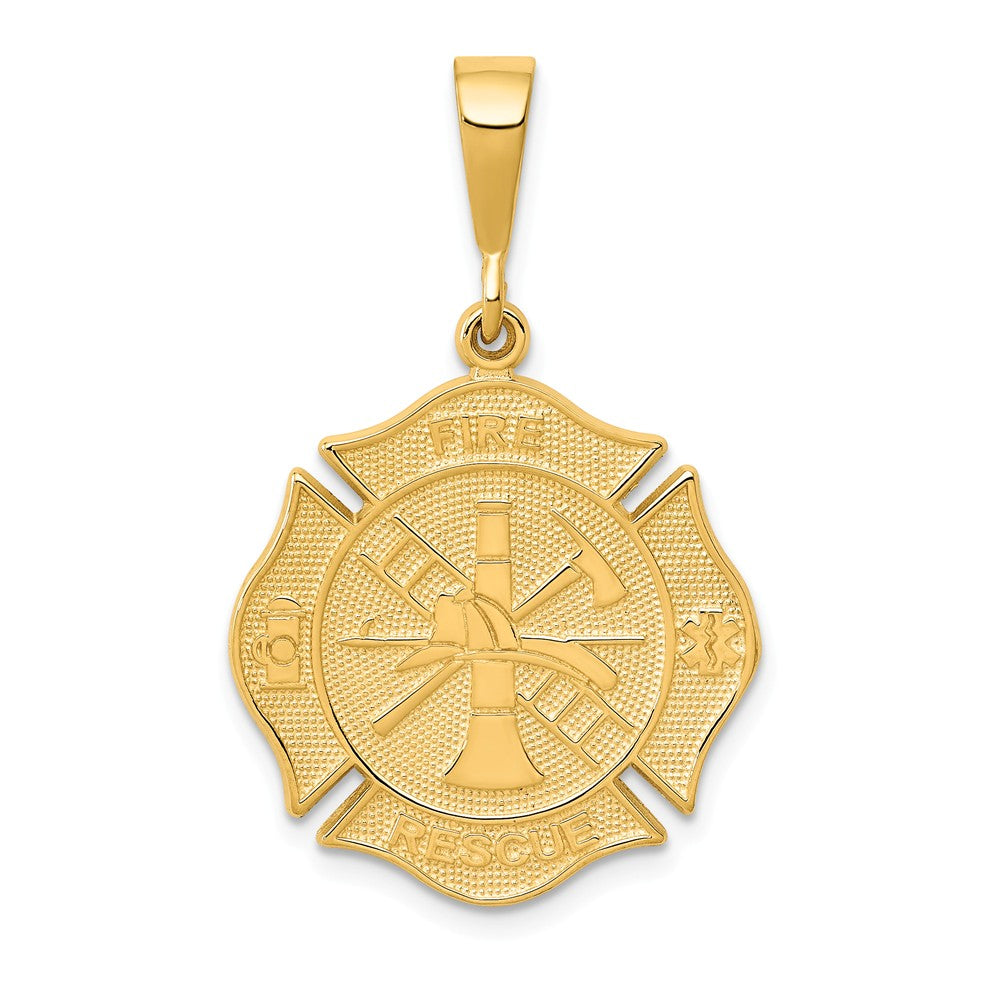 14k Yellow Gold Textured Fire Rescue Shield Pendant, Item P10252 by The Black Bow Jewelry Co.