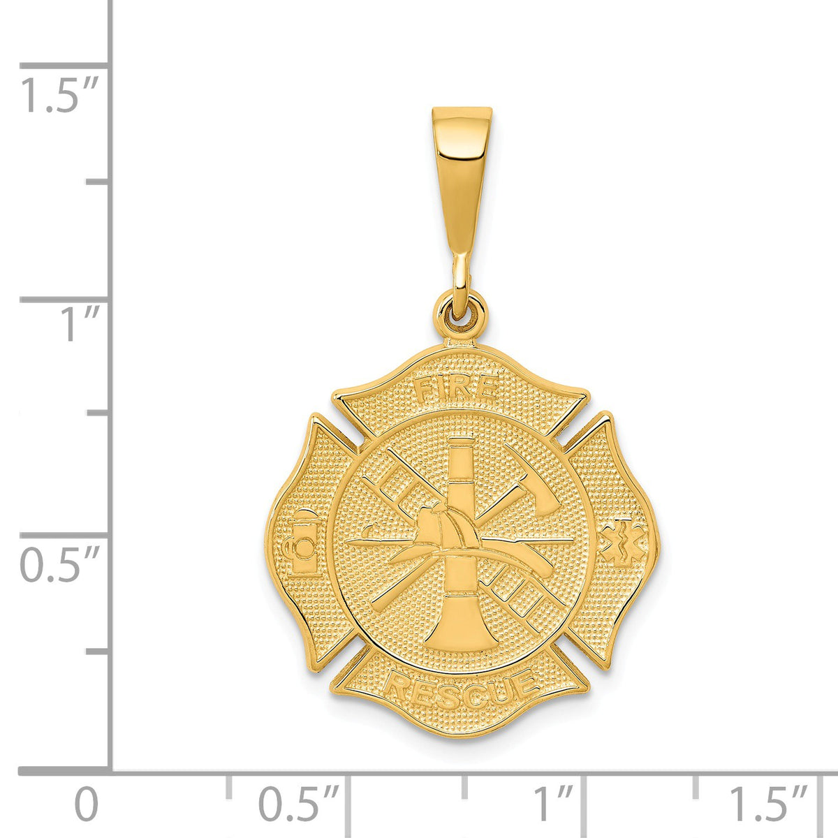 Alternate view of the 14k Yellow Gold Textured Fire Rescue Shield Pendant by The Black Bow Jewelry Co.