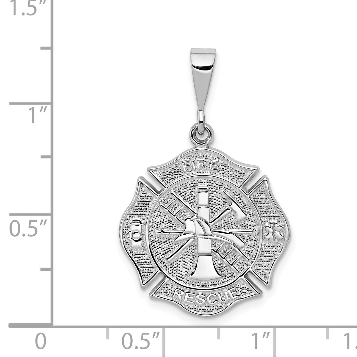 Alternate view of the 14k White Gold Textured Fire Rescue Shield Pendant by The Black Bow Jewelry Co.