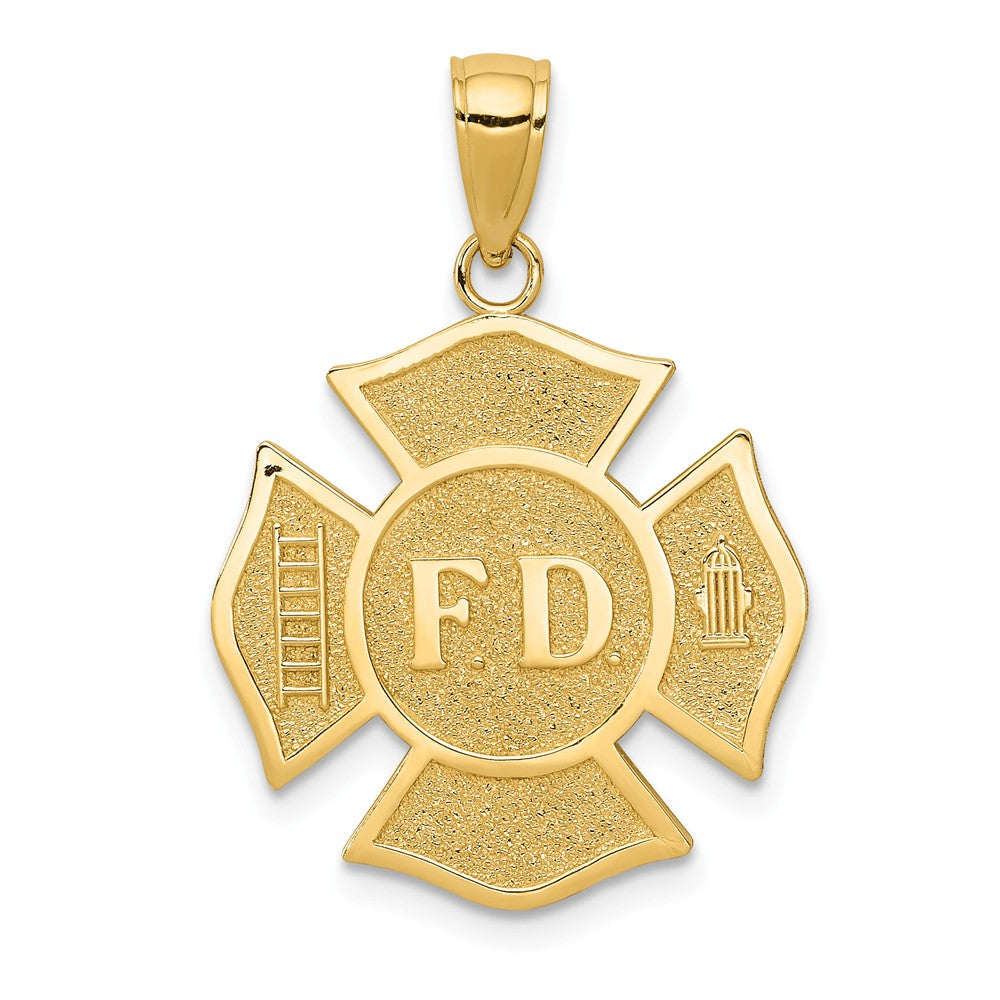 14k Yellow Gold Fire Department Medal Pendant, Item P10254 by The Black Bow Jewelry Co.