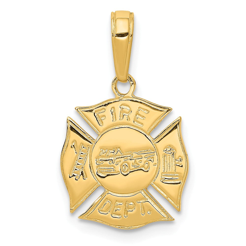 14k Yellow Gold Polished Fire Department Shield Pendant
