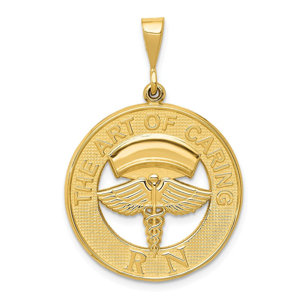 14k Yellow Gold The Art of Caring RN Pendant, Item P10271 by The Black Bow Jewelry Co.