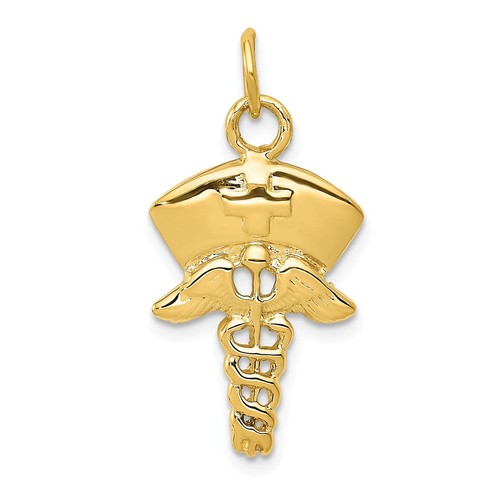 14k Yellow Gold Nurses Cap and Caduceus Charm Pendant, Item P10274 by The Black Bow Jewelry Co.
