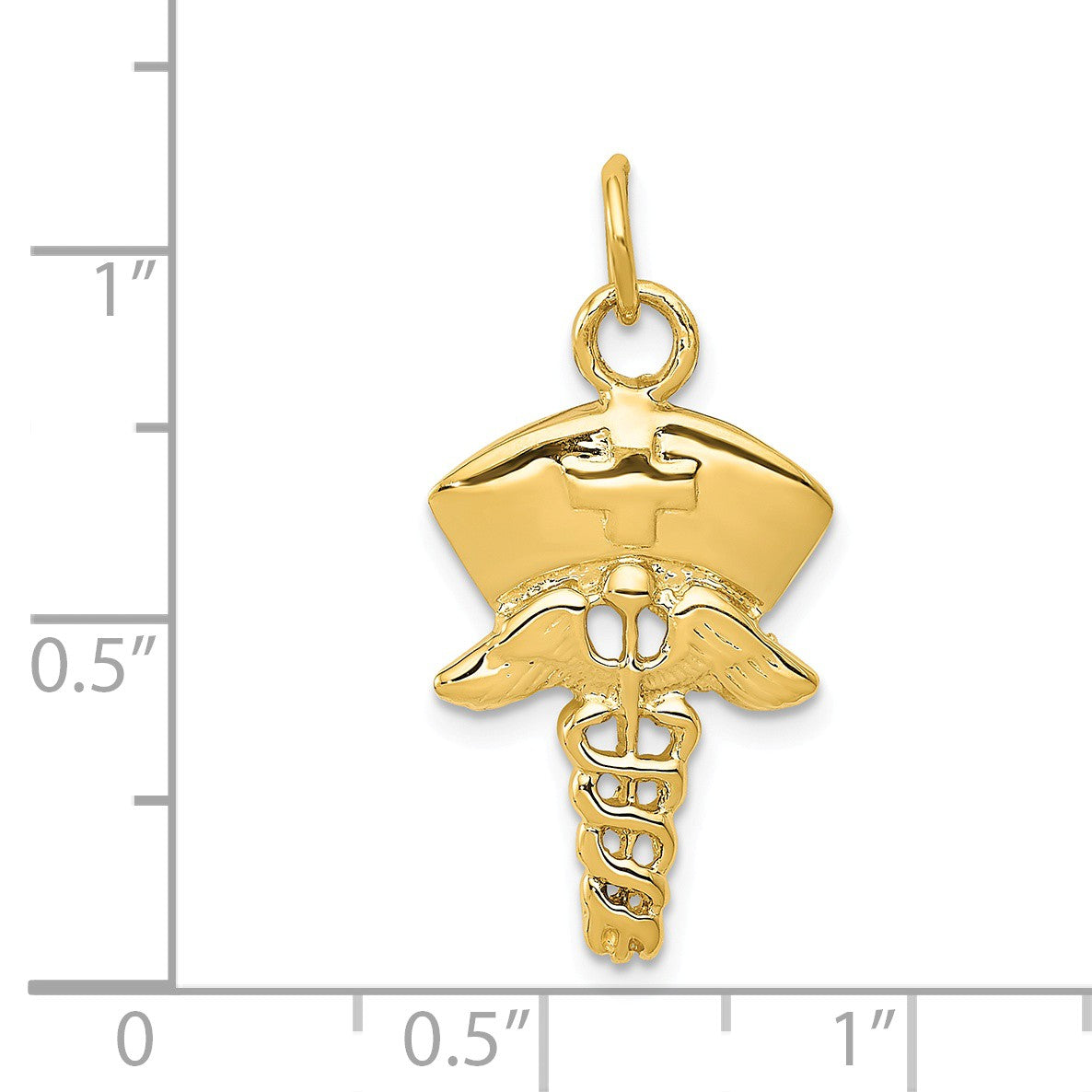 Alternate view of the 14k Yellow Gold Nurses Cap and Caduceus Charm Pendant by The Black Bow Jewelry Co.