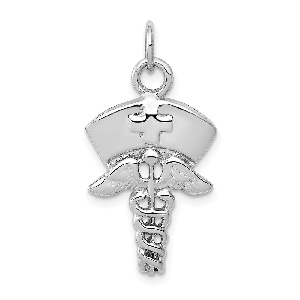 14k White Gold Nurses Cap and Caduceus Pendant, Item P10275 by The Black Bow Jewelry Co.