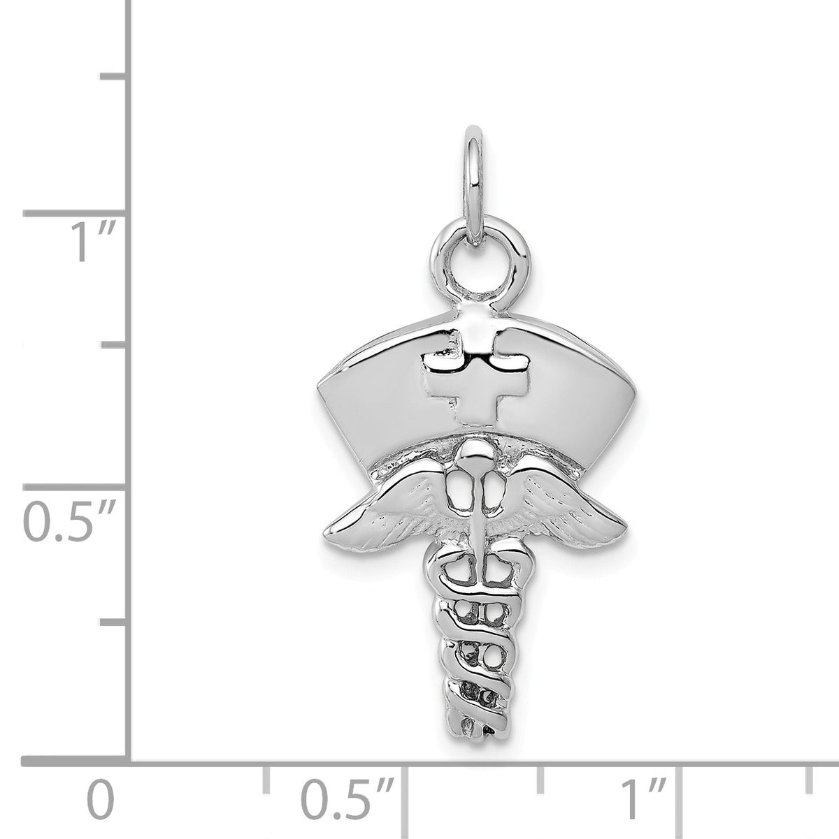 Alternate view of the 14k White Gold Nurses Cap and Caduceus Pendant by The Black Bow Jewelry Co.