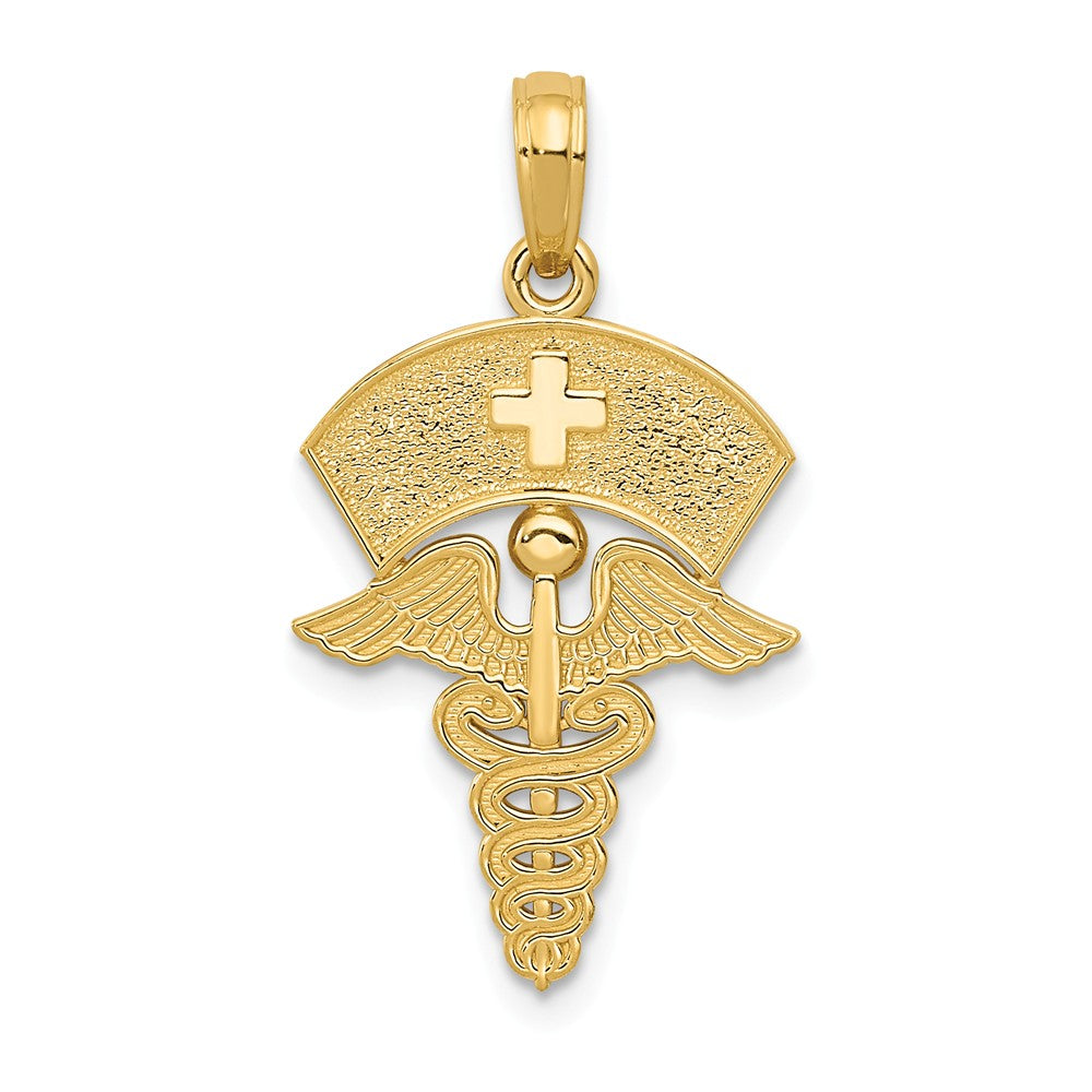 14k Yellow Gold Medical Caduceus with Nurses Cap Pendant, Item P10276 by The Black Bow Jewelry Co.