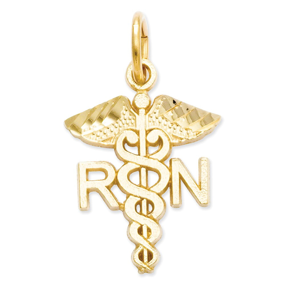 14k Yellow Gold Diamond Cut RN Caduceus Charm, Item P10279 by The Black Bow Jewelry Co.