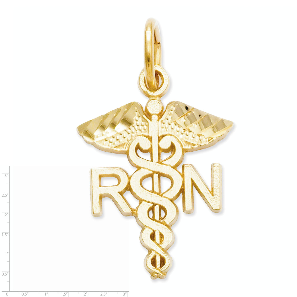 Alternate view of the 14k Yellow Gold Diamond Cut RN Caduceus Charm by The Black Bow Jewelry Co.