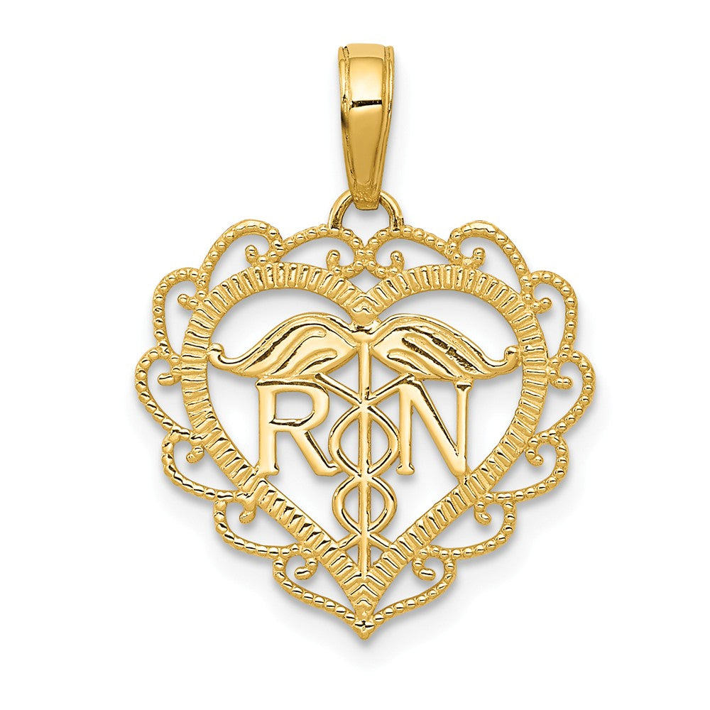 14k Yellow Gold RN Heart Pendant, Item P10291 by The Black Bow Jewelry Co.