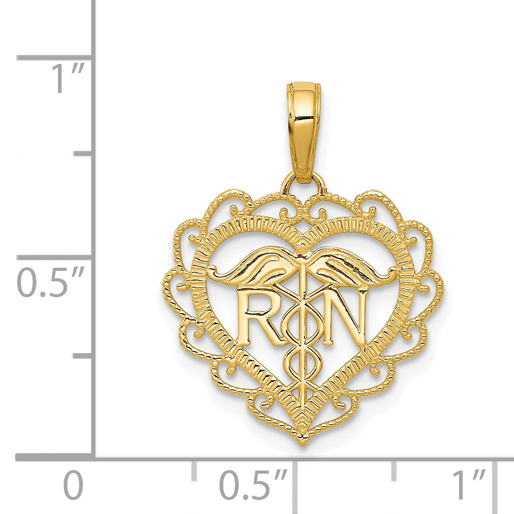 Alternate view of the 14k Yellow Gold RN Heart Pendant by The Black Bow Jewelry Co.