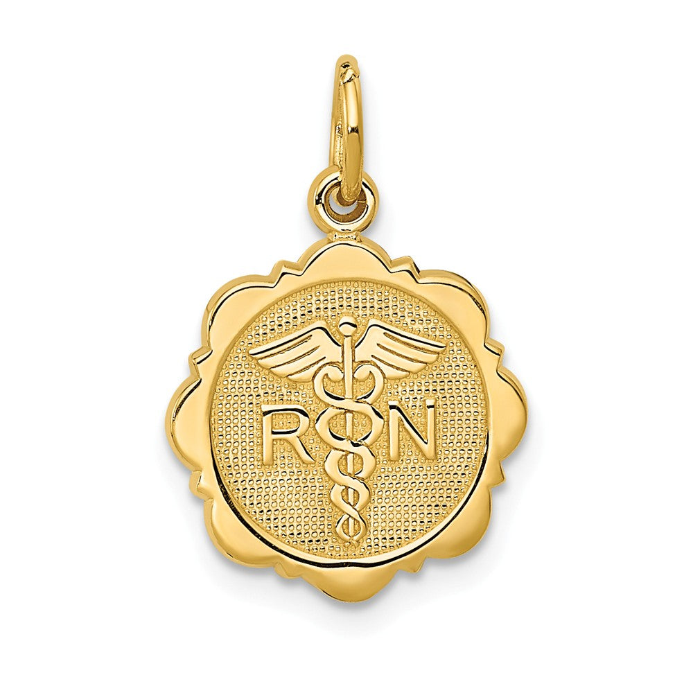 14k Yellow Gold Registered Nurse Disk Charm, 14mm, Item P10293 by The Black Bow Jewelry Co.