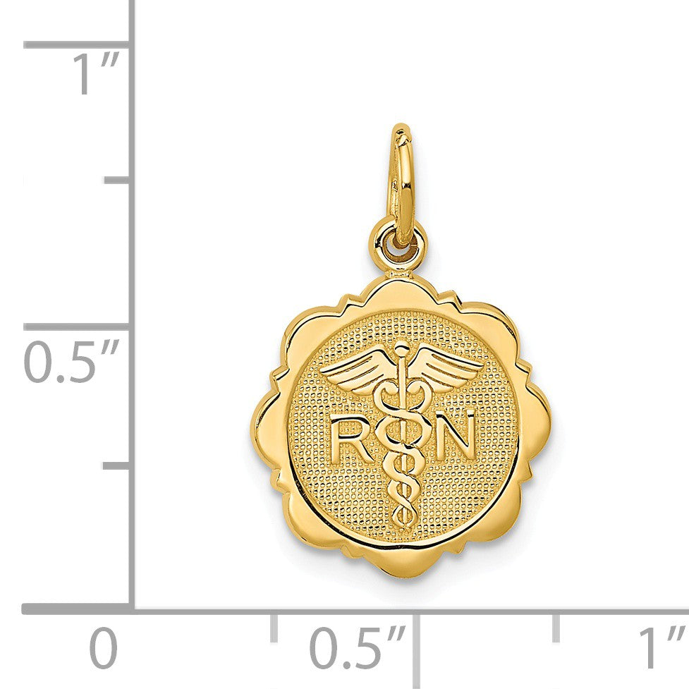 Alternate view of the 14k Yellow Gold Registered Nurse Disk Charm, 14mm by The Black Bow Jewelry Co.