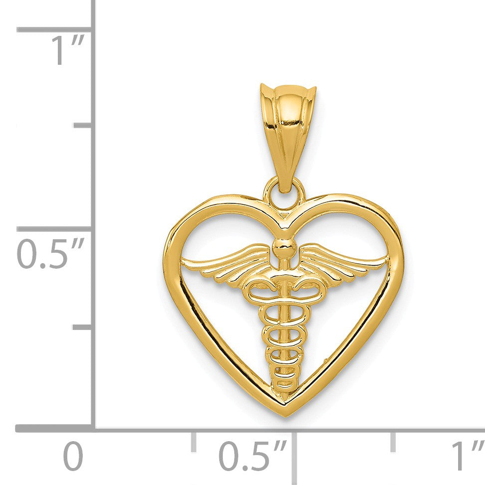 Alternate view of the 14k Yellow Gold Caduceus Heart Medical Pendant, 15mm by The Black Bow Jewelry Co.