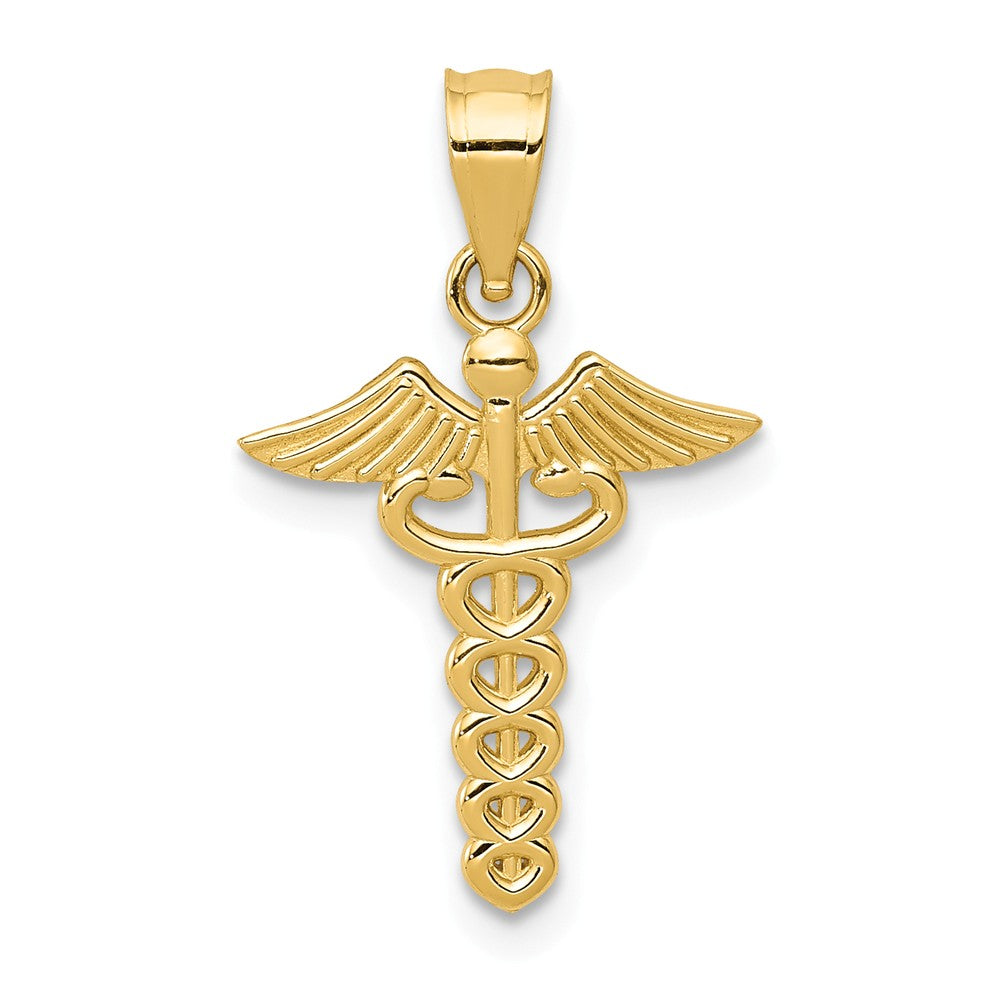 14k Yellow Gold Caduceus Symbol Pendant, Item P10310 by The Black Bow Jewelry Co.