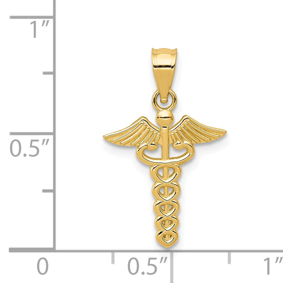 Alternate view of the 14k Yellow Gold Caduceus Symbol Pendant by The Black Bow Jewelry Co.