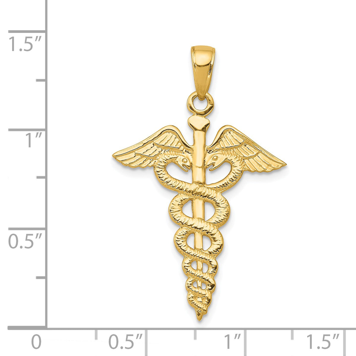 Alternate view of the 14k Yellow Gold Large Caduceus Symbol Pendant by The Black Bow Jewelry Co.