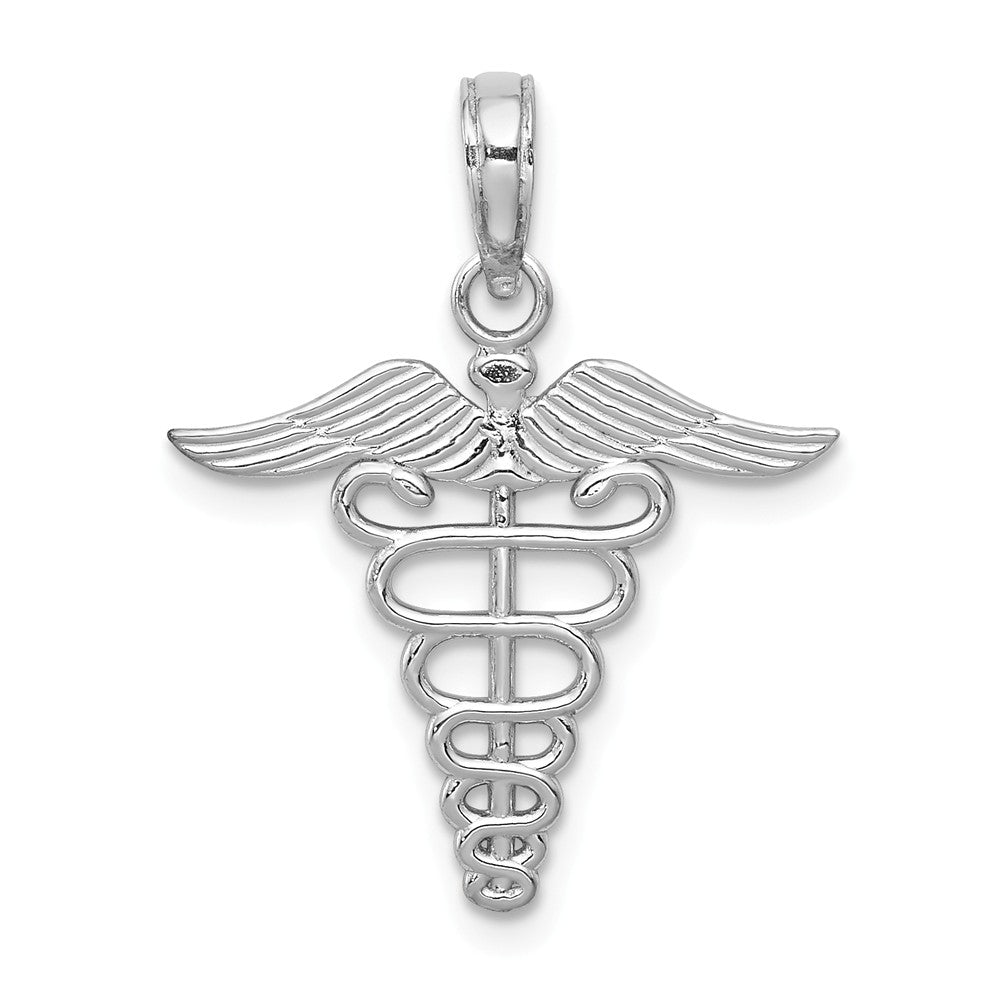 14k White Gold Polished Caduceus Pendant, Item P10314 by The Black Bow Jewelry Co.