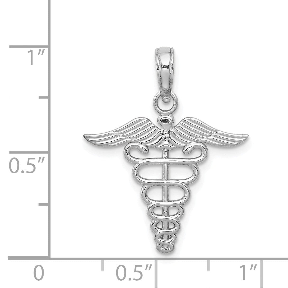 Alternate view of the 14k White Gold Polished Caduceus Pendant by The Black Bow Jewelry Co.