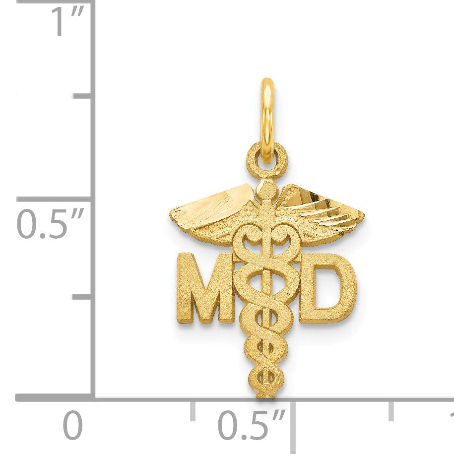 Alternate view of the 14k Yellow Gold Satin and Diamond Cut MD Caduceus Charm by The Black Bow Jewelry Co.