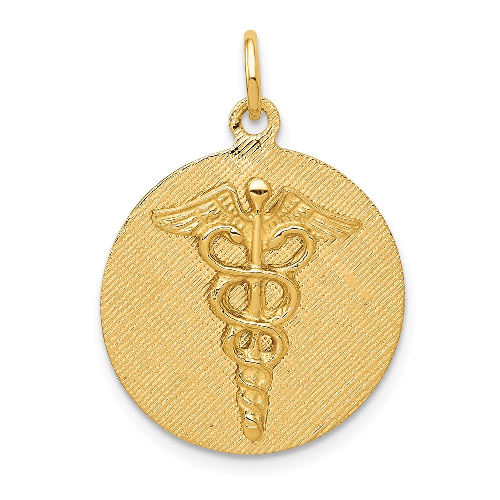 14k Yellow Gold 20mm Caduceus Disk Pendant, Item P10319 by The Black Bow Jewelry Co.