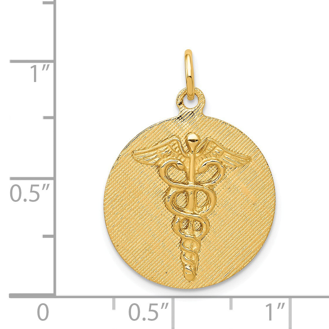 Alternate view of the 14k Yellow Gold 20mm Caduceus Disk Pendant by The Black Bow Jewelry Co.