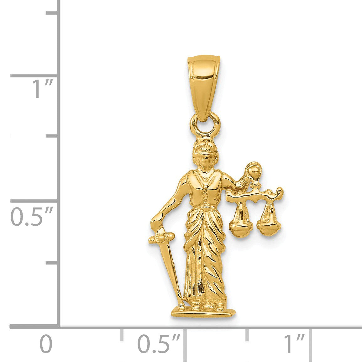Alternate view of the 14k Yellow Gold 3D Lady of Justice with Moveable Scales Pendant by The Black Bow Jewelry Co.