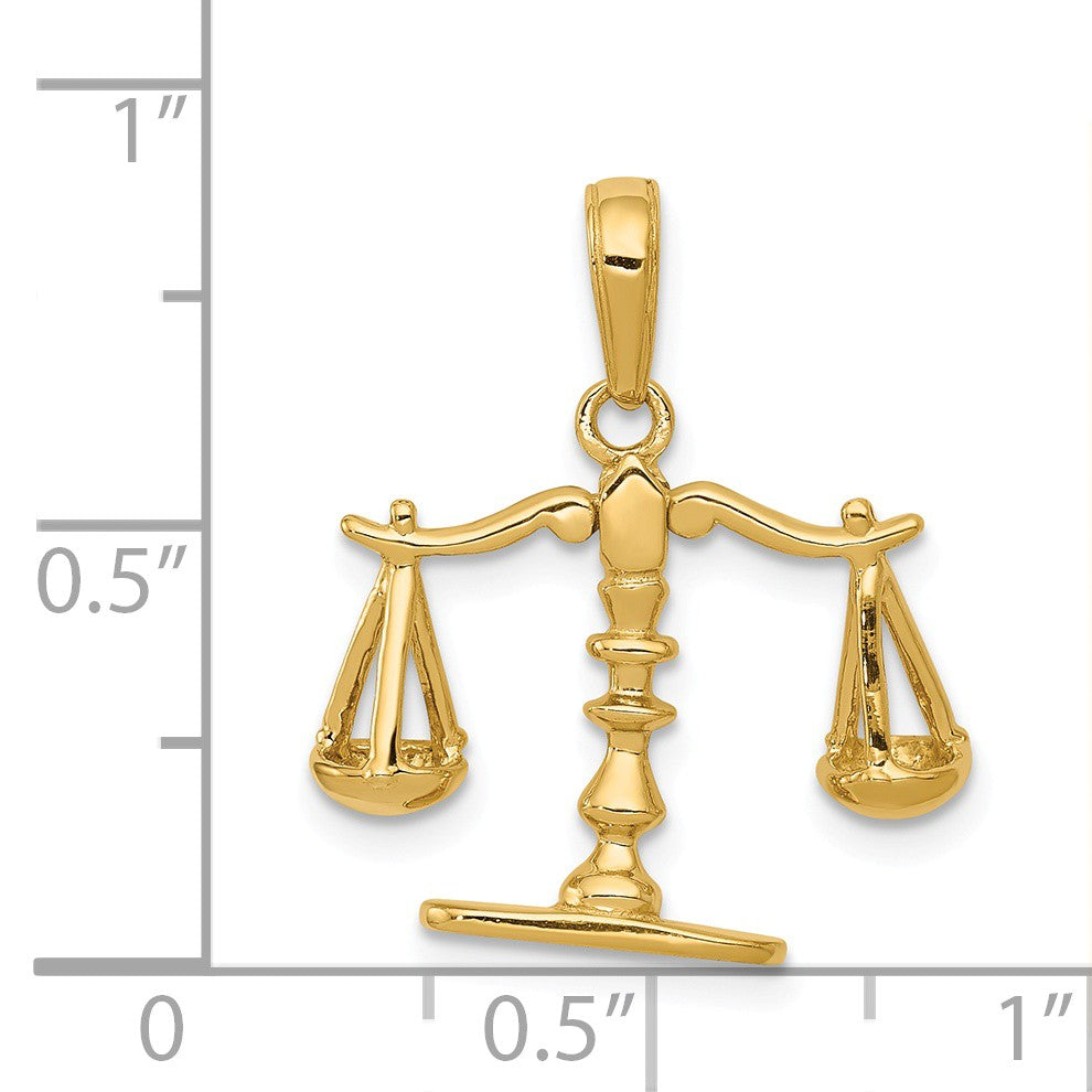 Alternate view of the 14k Yellow Gold 3D Moveable Scales of Justice Pendant by The Black Bow Jewelry Co.