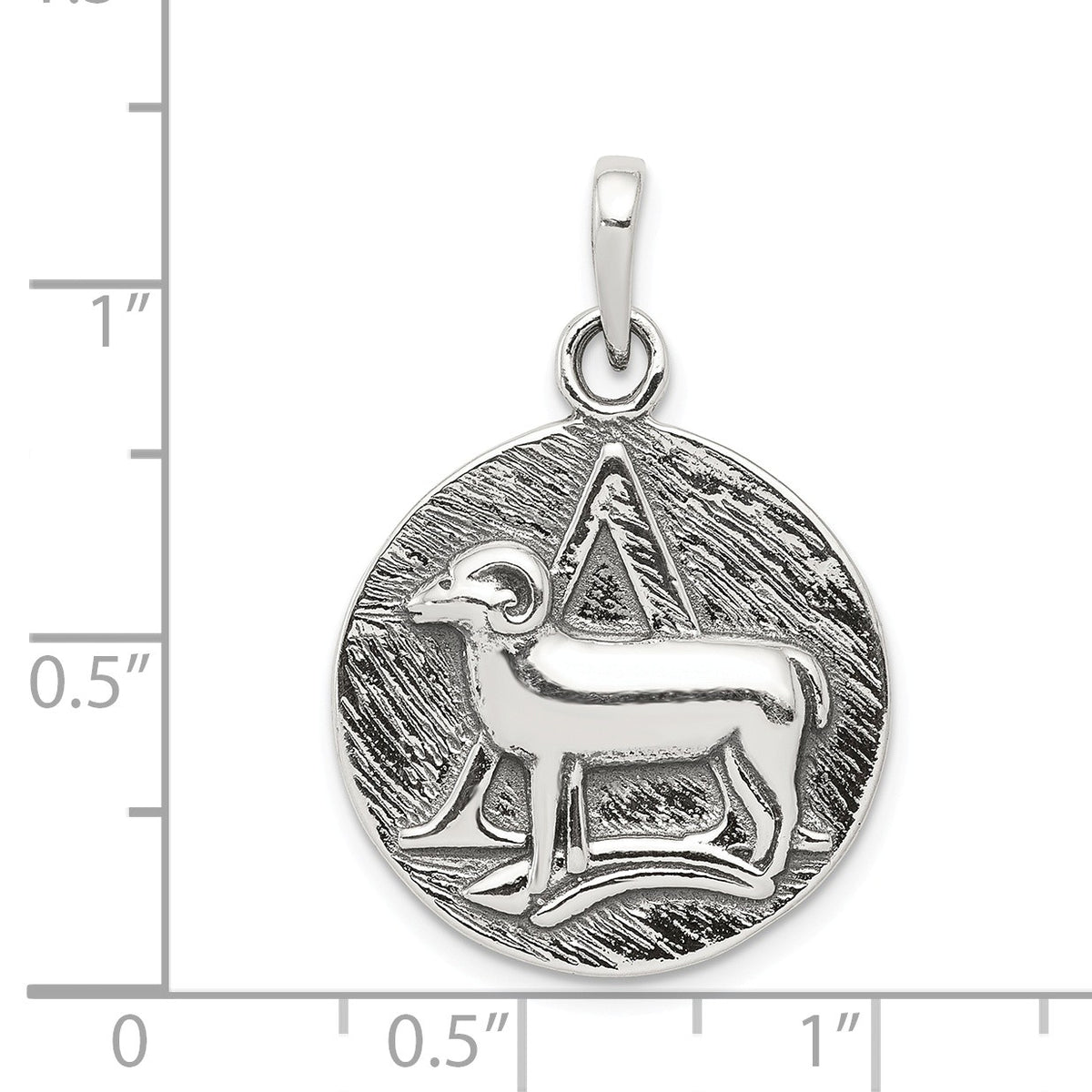 Alternate view of the Sterling Silver Aries the Ram Zodiac Embossed Circle Antiqued Pendant by The Black Bow Jewelry Co.