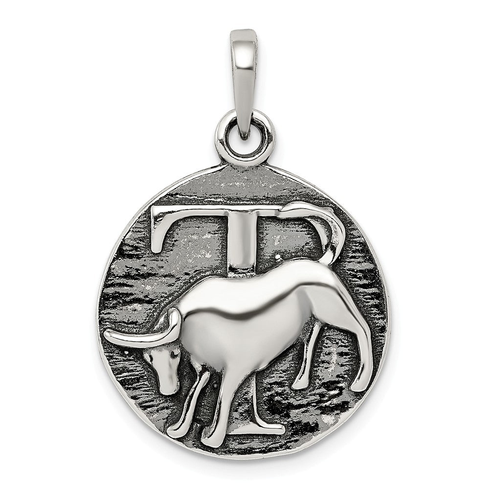 Sterling Silver Taurus the Bull Zodiac Embossed Circle Pendant, Item P10330 by The Black Bow Jewelry Co.