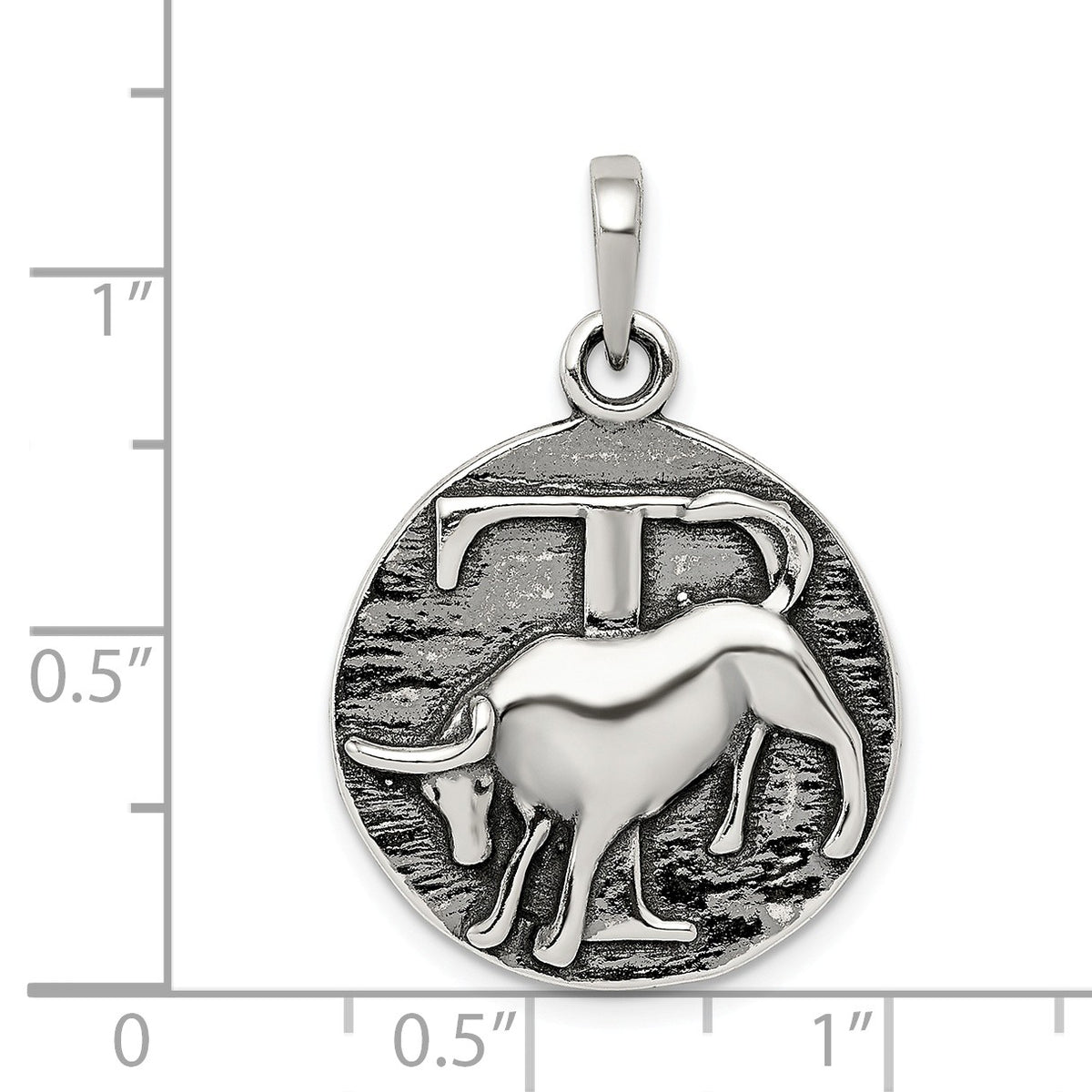 Alternate view of the Sterling Silver Taurus the Bull Zodiac Embossed Circle Pendant by The Black Bow Jewelry Co.
