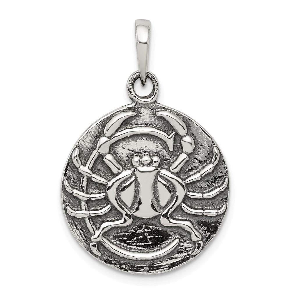 Sterling Silver Cancer the Crab Zodiac Embossed Circle Pendant, Item P10332 by The Black Bow Jewelry Co.