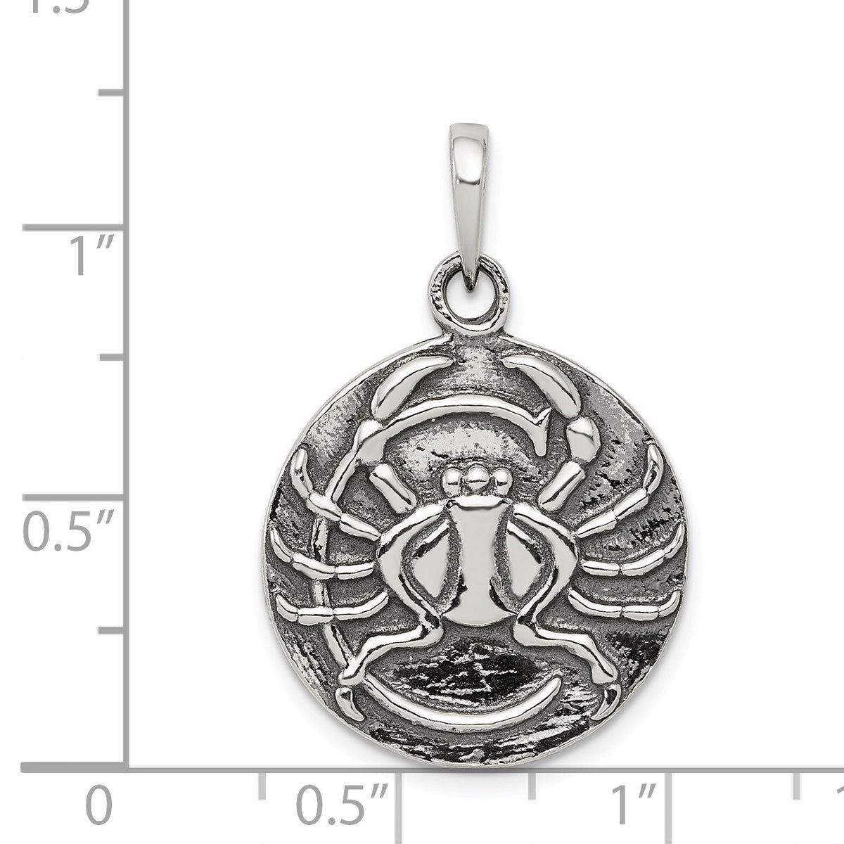 Alternate view of the Sterling Silver Cancer the Crab Zodiac Embossed Circle Pendant by The Black Bow Jewelry Co.