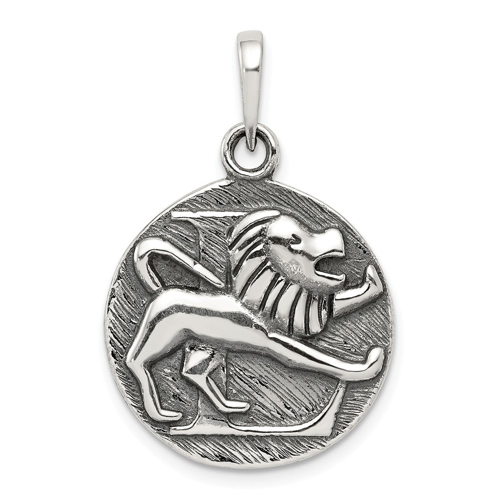 Sterling Silver Leo the Lion Zodiac Embossed Circle Pendant, Item P10333 by The Black Bow Jewelry Co.