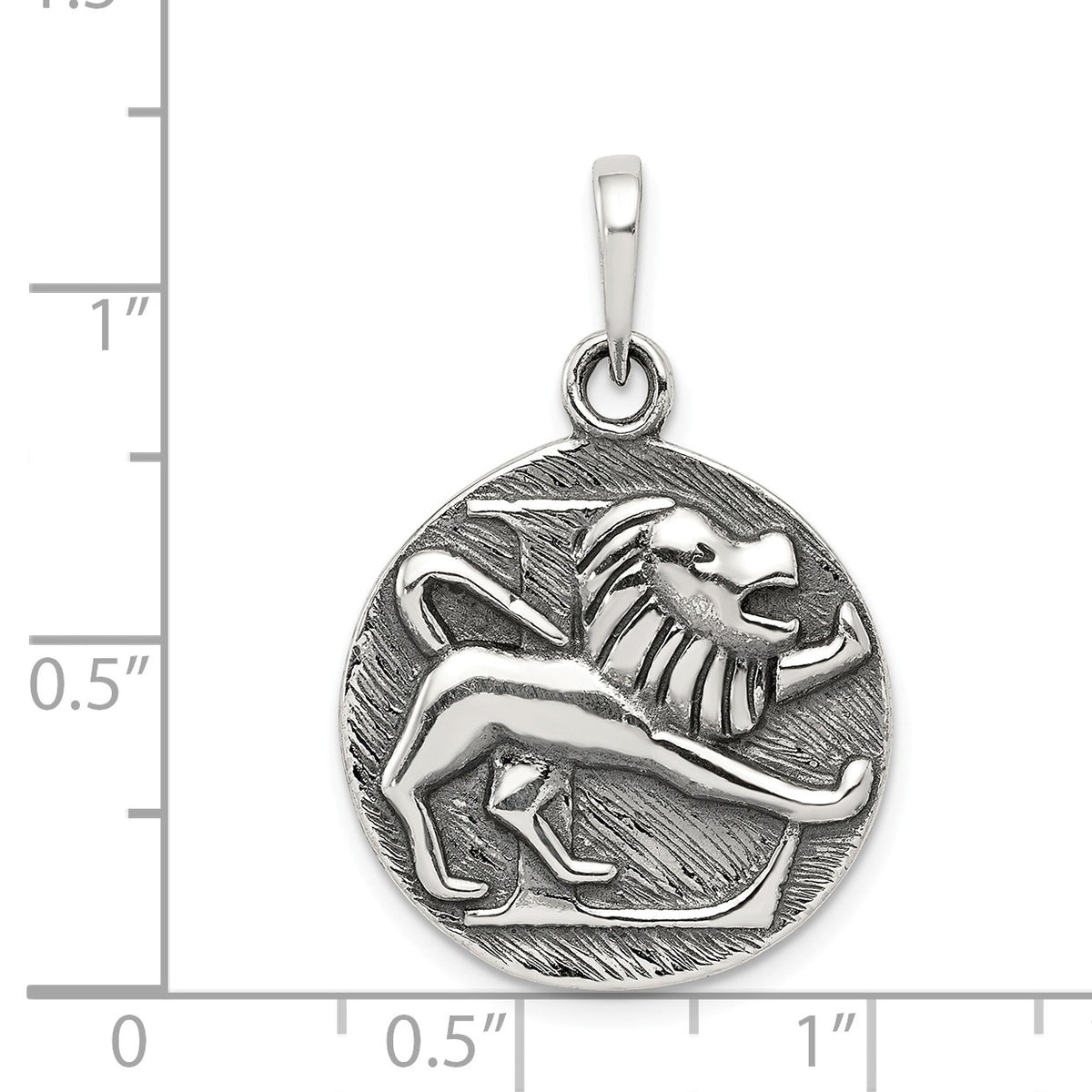 Alternate view of the Sterling Silver Leo the Lion Zodiac Embossed Circle Pendant by The Black Bow Jewelry Co.
