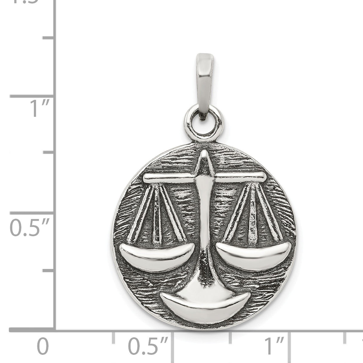 Alternate view of the Sterling Silver Libra the Scale Zodiac Embossed Circle Pendant by The Black Bow Jewelry Co.