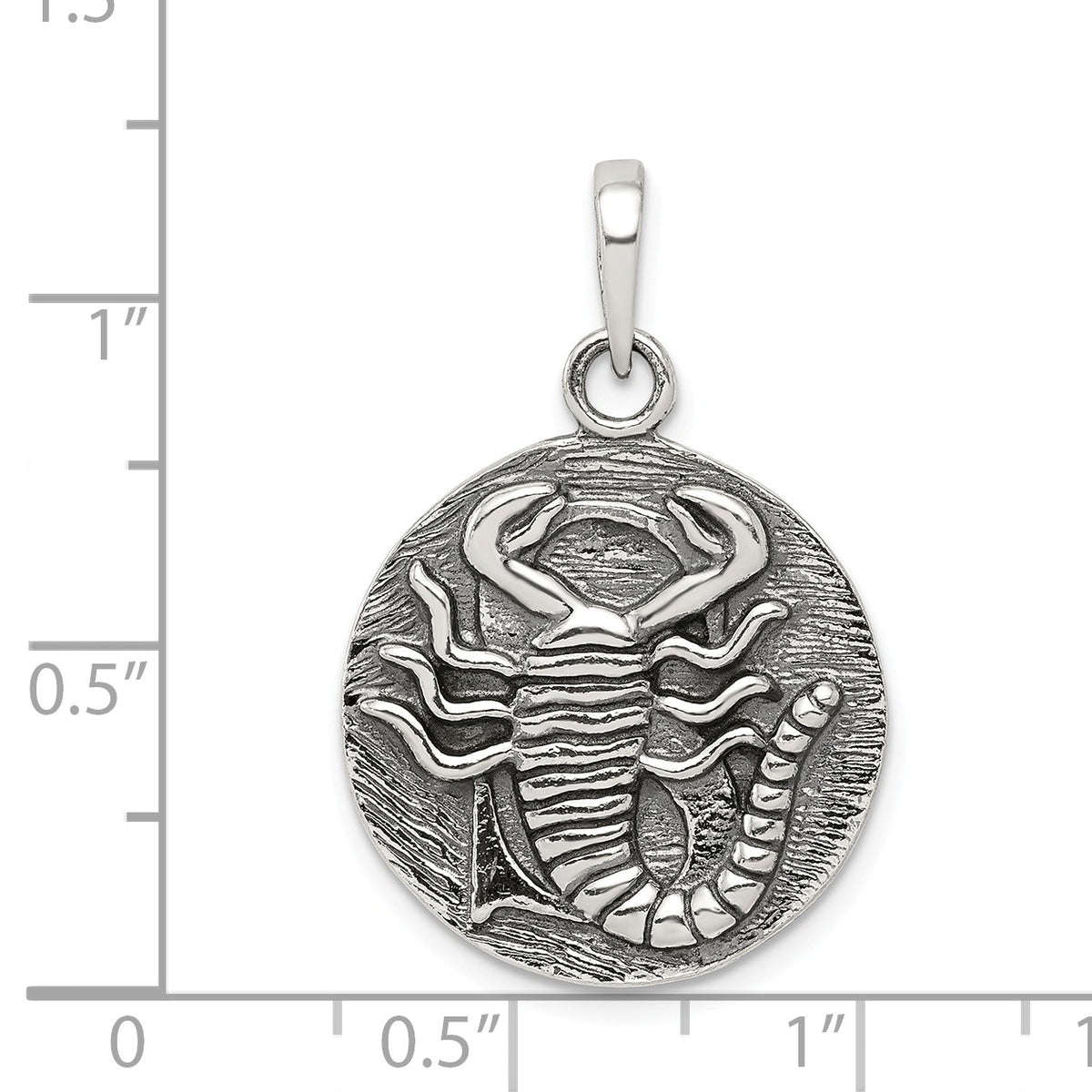 Alternate view of the Sterling Silver Scorpio the Scorpion Zodiac Embossed Circle Pendant by The Black Bow Jewelry Co.