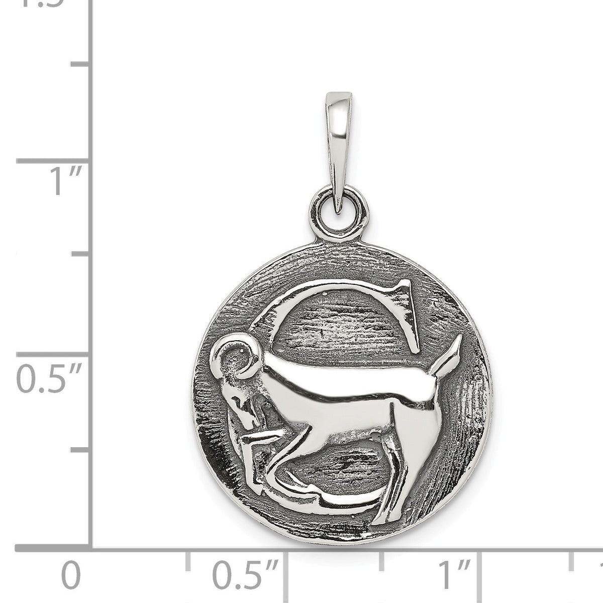 Alternate view of the Sterling Silver Capricorn the Goat Zodiac Embossed Circle Pendant by The Black Bow Jewelry Co.