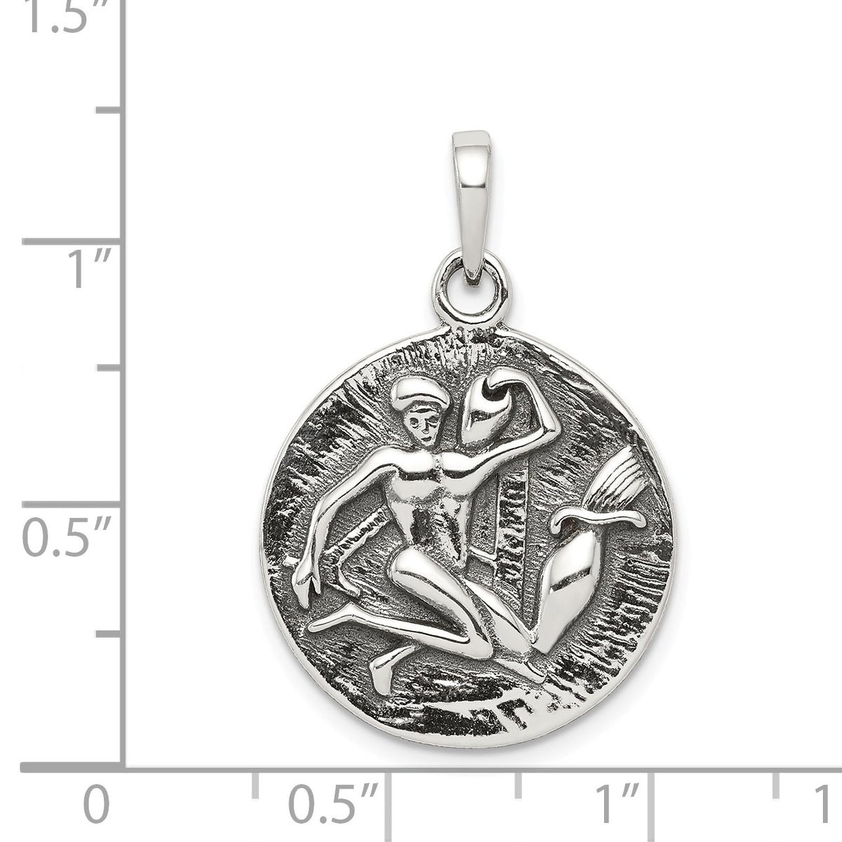 Alternate view of the Sterling Silver Aquarius the Water Bearer Zodiac Embossed Pendant by The Black Bow Jewelry Co.