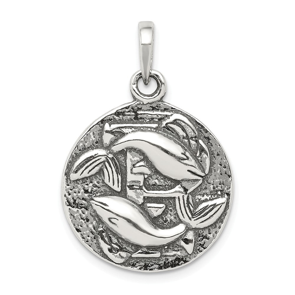 Sterling Silver Pisces the Fish Zodiac Embossed Circle Pendant, Item P10340 by The Black Bow Jewelry Co.