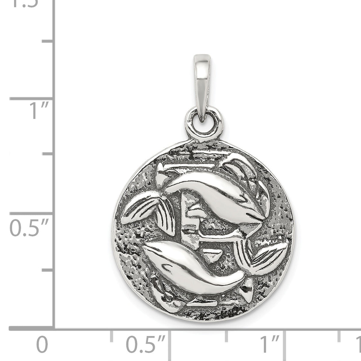 Alternate view of the Sterling Silver Pisces the Fish Zodiac Embossed Circle Pendant by The Black Bow Jewelry Co.