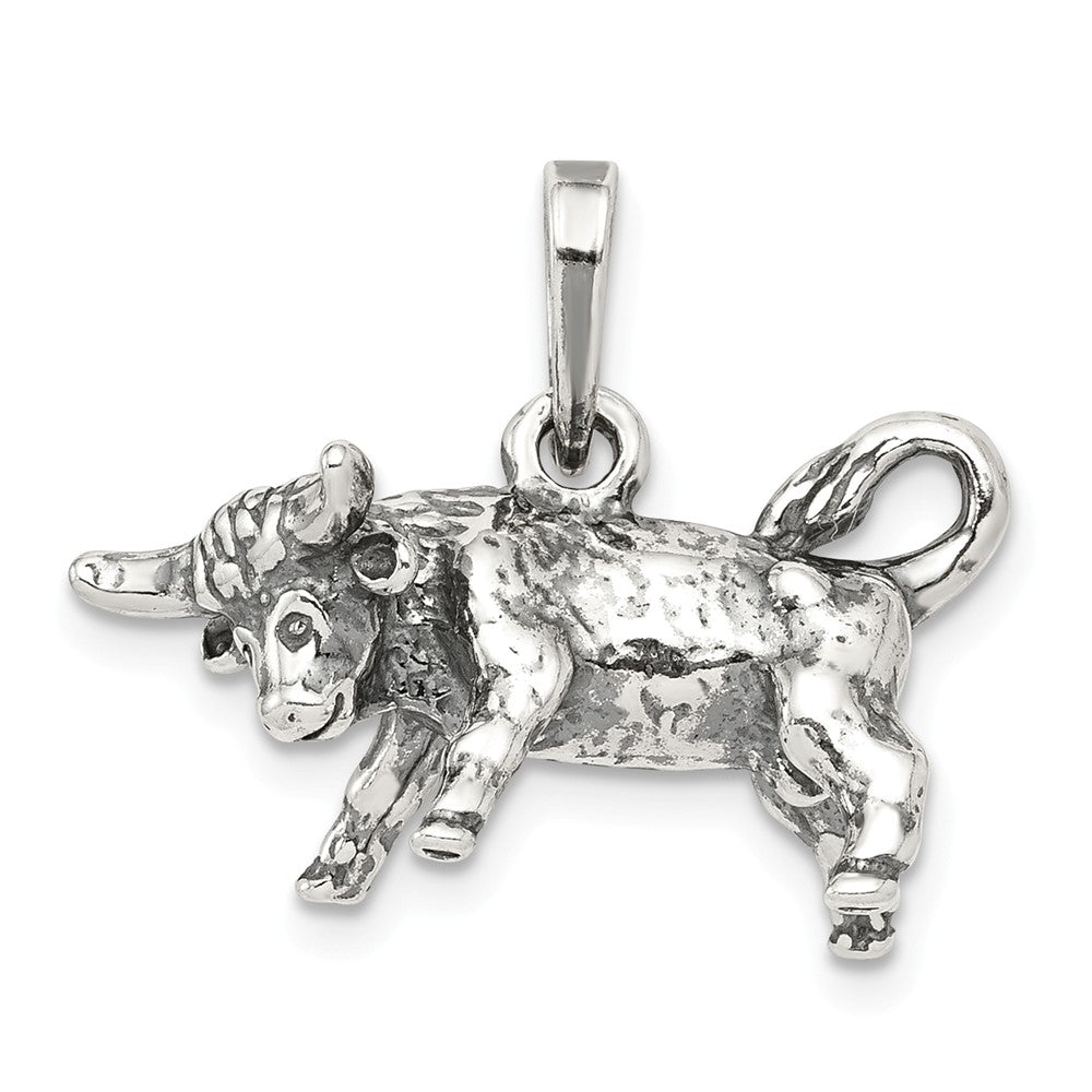 Sterling Silver Taurus the Bull Zodiac 3D Antiqued Pendant, Item P10342 by The Black Bow Jewelry Co.