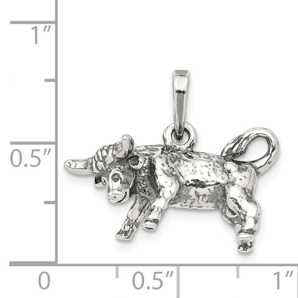 Alternate view of the Sterling Silver Taurus the Bull Zodiac 3D Antiqued Pendant by The Black Bow Jewelry Co.