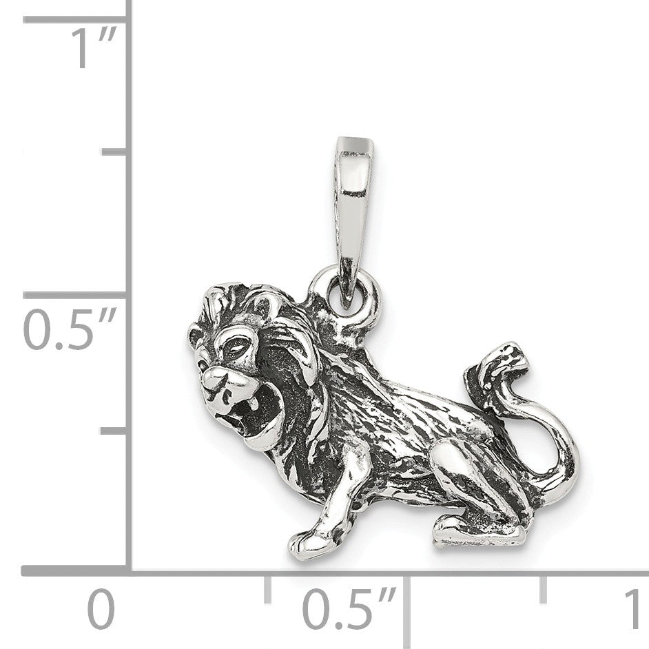 Alternate view of the Sterling Silver Leo the Lion Zodiac 3D Antiqued Pendant by The Black Bow Jewelry Co.