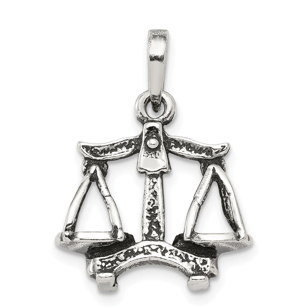 Sterling Silver Libra the Scale Zodiac 3D Antiqued Pendant, Item P10347 by The Black Bow Jewelry Co.