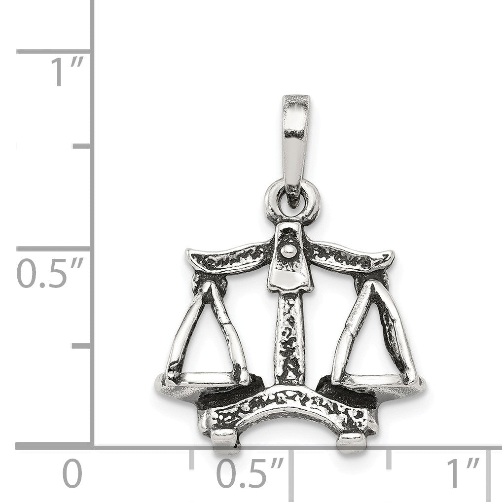 Alternate view of the Sterling Silver Libra the Scale Zodiac 3D Antiqued Pendant by The Black Bow Jewelry Co.