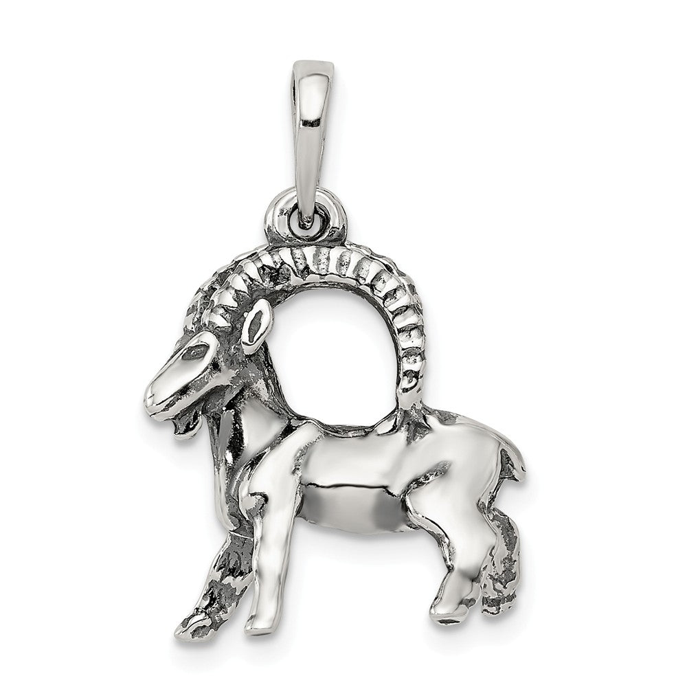 Sterling Silver Capricorn the Goat Zodiac 3D Antiqued Pendant, Item P10350 by The Black Bow Jewelry Co.